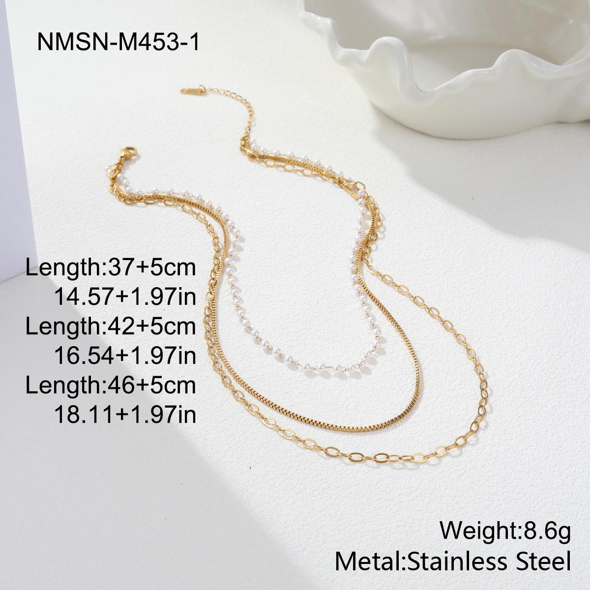 GEMCHIC Women s European American Retro Style Stainless Steel Pearl Three-Layer Layered Necklace with Tassel Design