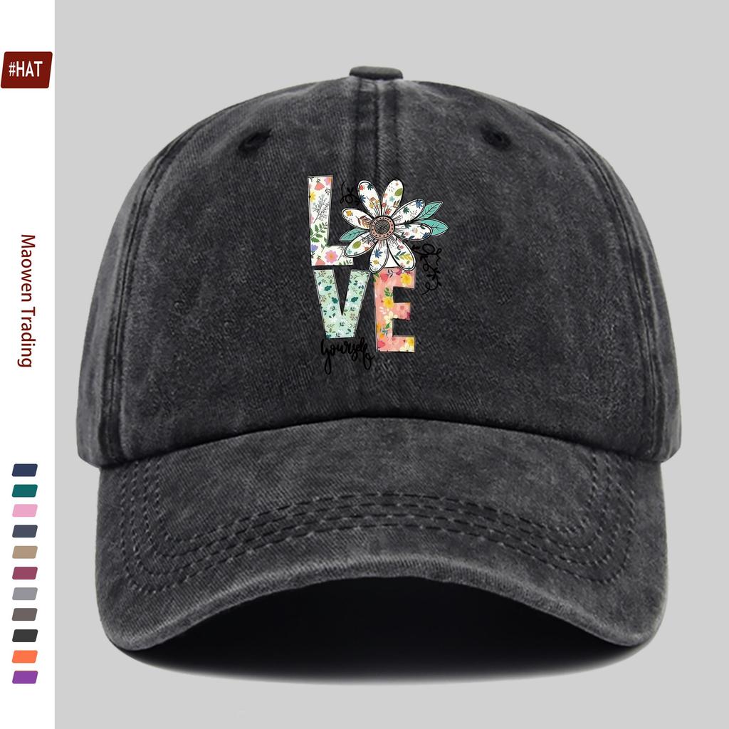 Pc Small Daisy and LOVE Letter Print Baseball Cap with Colorful Floral Design Sun Hat Hunting Decorative Hat Adjustable Bu