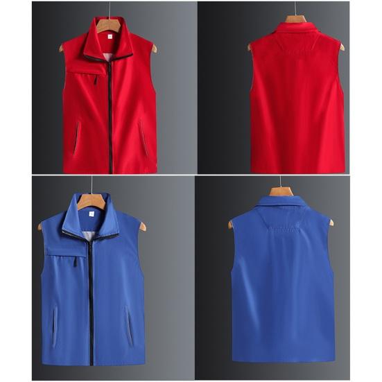 سترة رجالية كاجوال بدون أكمام بياقة وسحاب بلون موحد قابلة للتنفس للعمل التطوعي المجتمعي معطف صدرية ملابس عمل نسائية زي موحد ملابس خارجية