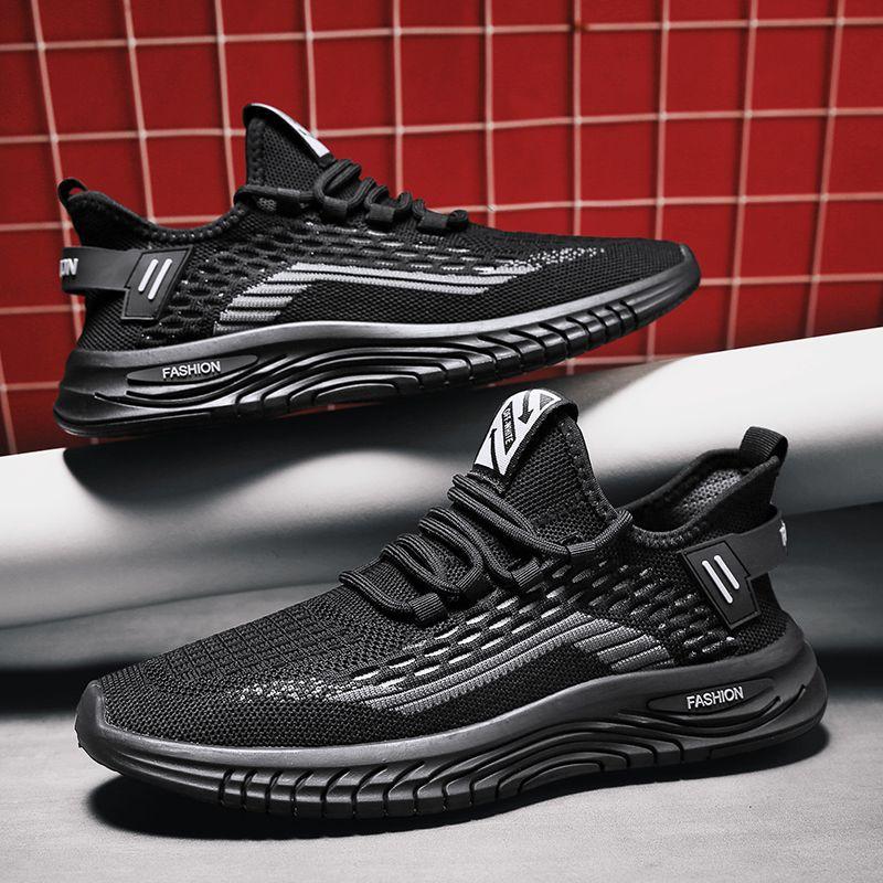 Men's shoes summer breathable thin mesh fly-woven men's casual shoes men's soft-soled dad black sneakers men's