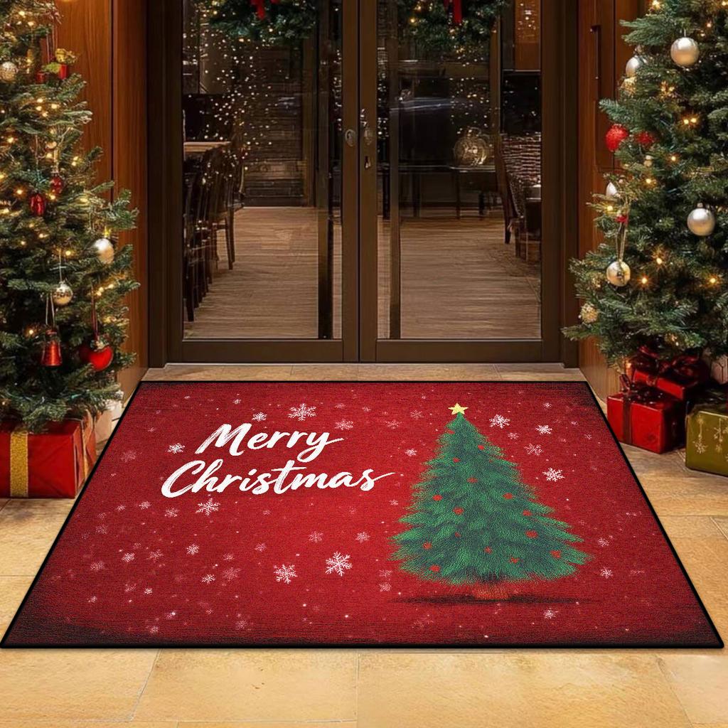 Christmas Tree Pattern Non-slip Entrance Door Mat Easy Cleaning Large Size Living Room Rugs Soft Red Green Room Decor Carpet