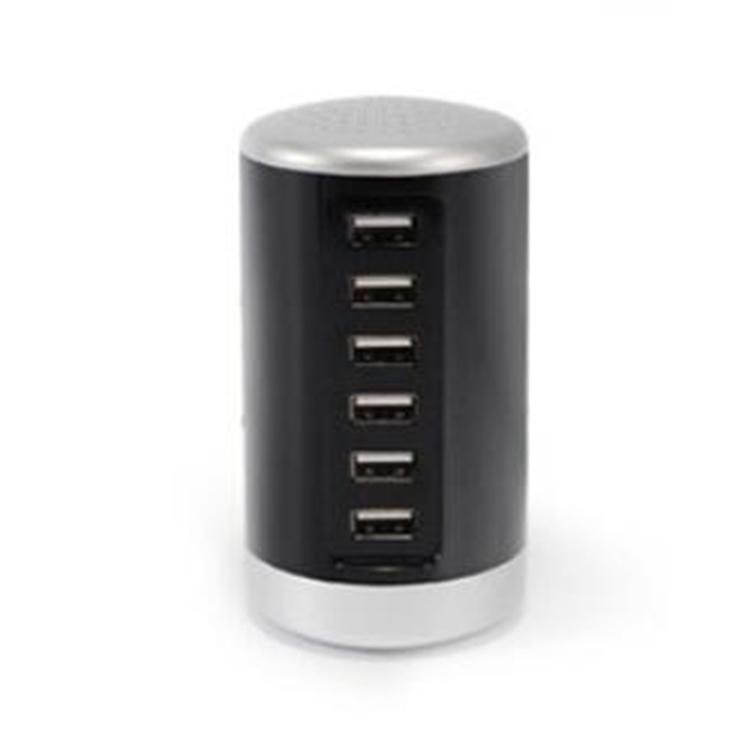 

Cylinder Shape 6 Ports Desktop Charging Station USB Hub Wall Charger Black