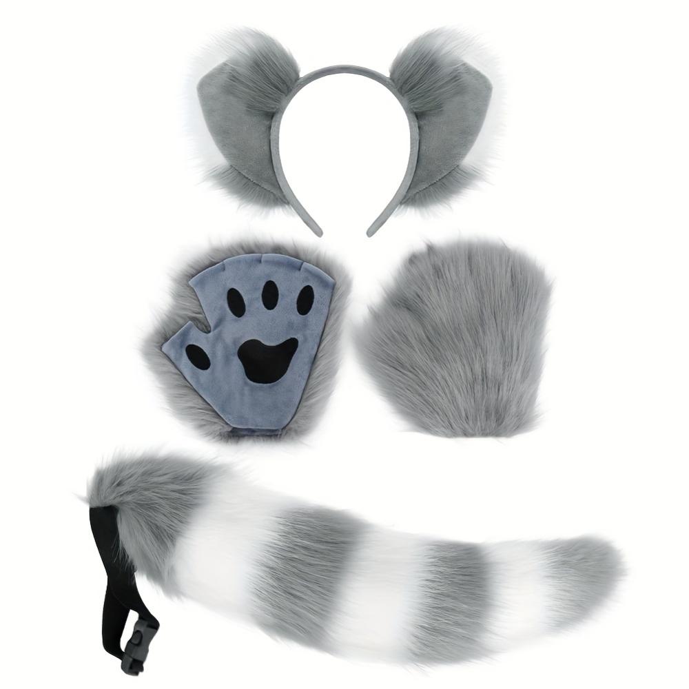 3-Pack Anime Cosplay Fox Ear Headbands, Fluffy Tail and Paw Gloves, Cute Faux Fur Animal Costume Accessories for Halloween Parties