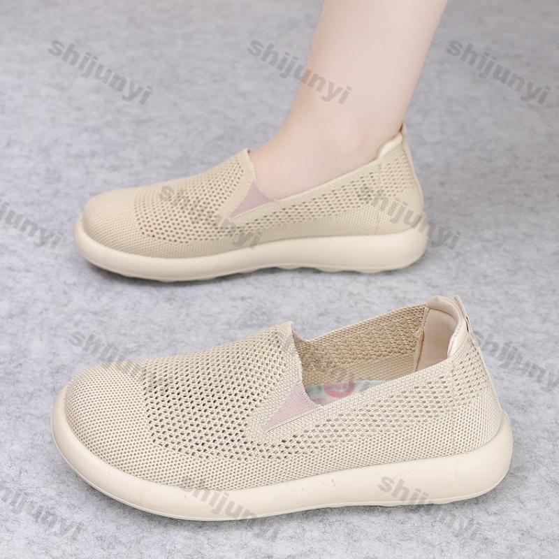 Fashion Women's Shoes 2025 Summer New Fashion Breathable Mesh Fly Weave Women's Casual Shoes Round Toe Non Slip Soft Sole Mom's Shoes