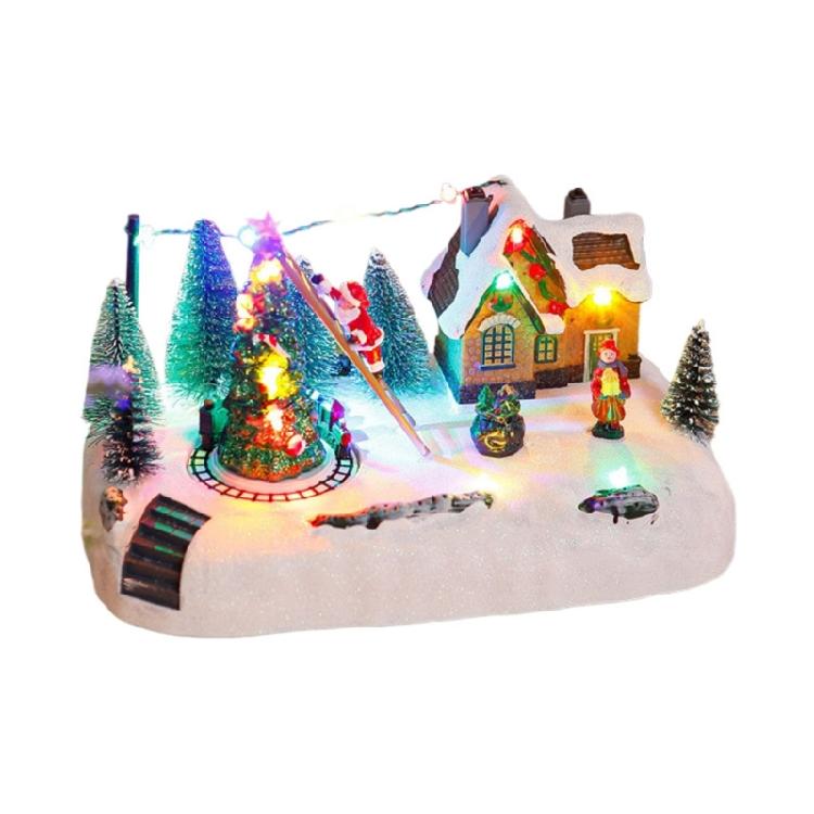 Resin Christmas Music Box With Duals Light Sound Functions Easy To Display Desktop Decoration Party Supplies