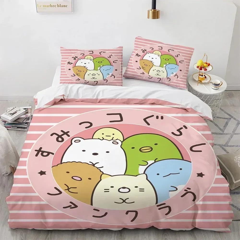 Anime Kawaii Cartoon Sumikko Gurashi Bedding Set Duvet Cover Sheet Printed Pillowcase Bed Full Queen King Size Comforter Bedroom