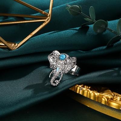 Unisex Ring Elephant Shape Exaggerated Bohemian Retro Faux Turquoise Smooth Alloy Finger Ring Party Club Knuckle Ring Adult Jewelry