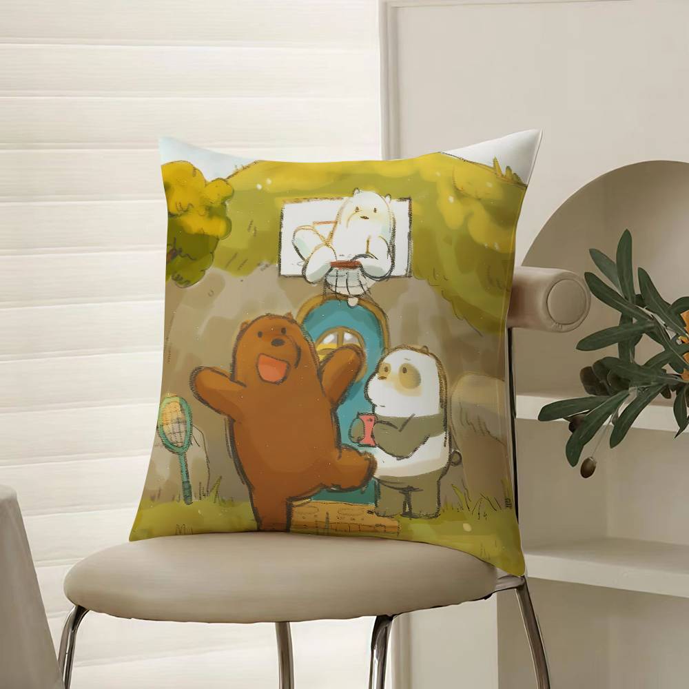 Cute Cartoon W-We Bare Bears-Children Pillow Case Comfort Sofa Bed Silky Elegant Invisible Zipper Decorative Cushion Cover