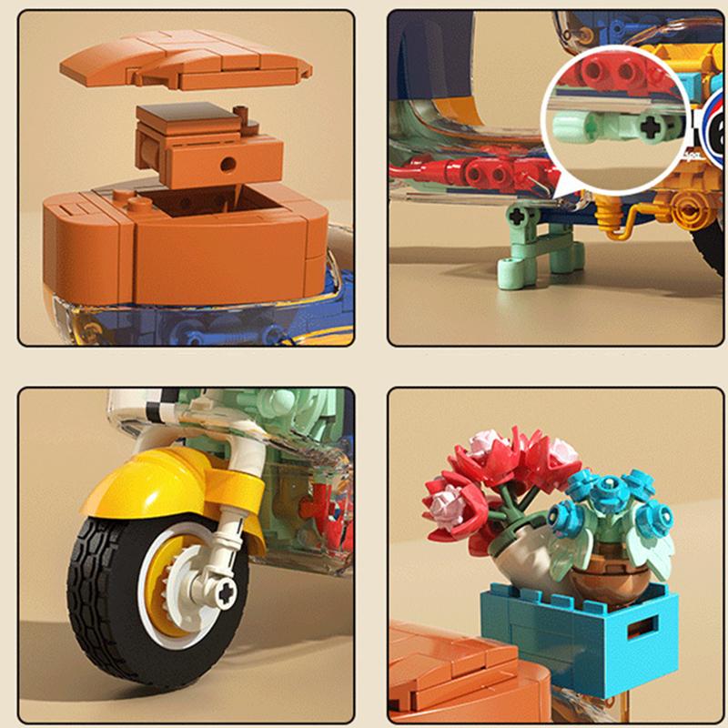 DIY Cute Lighting Machinery Little Sheep Electric Vehicle Motorcycle Retro Building Blocks Classic Model Bricks Sets Toys