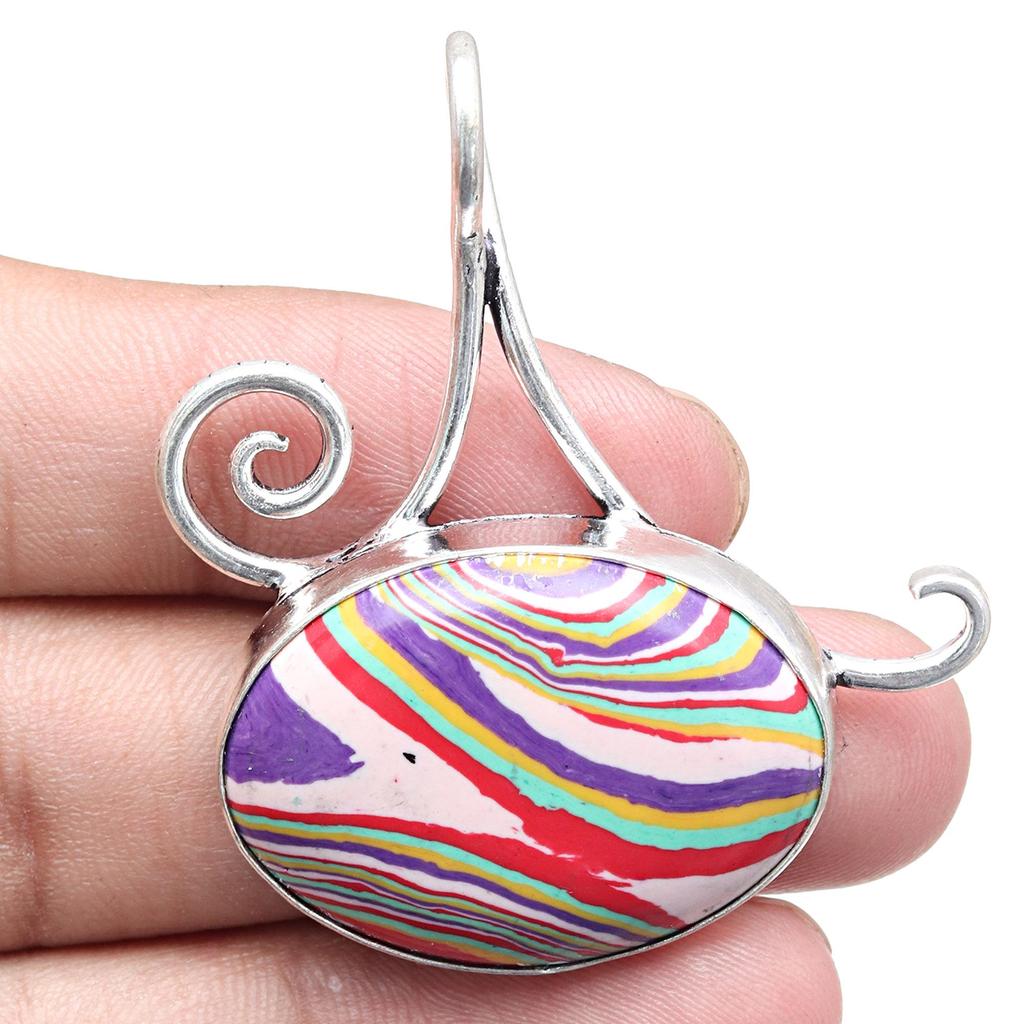 Pandantiv unisex din argint, lucrat manual, cu piatră prețioasă Calsilica curcubeu, pentru femei, 2