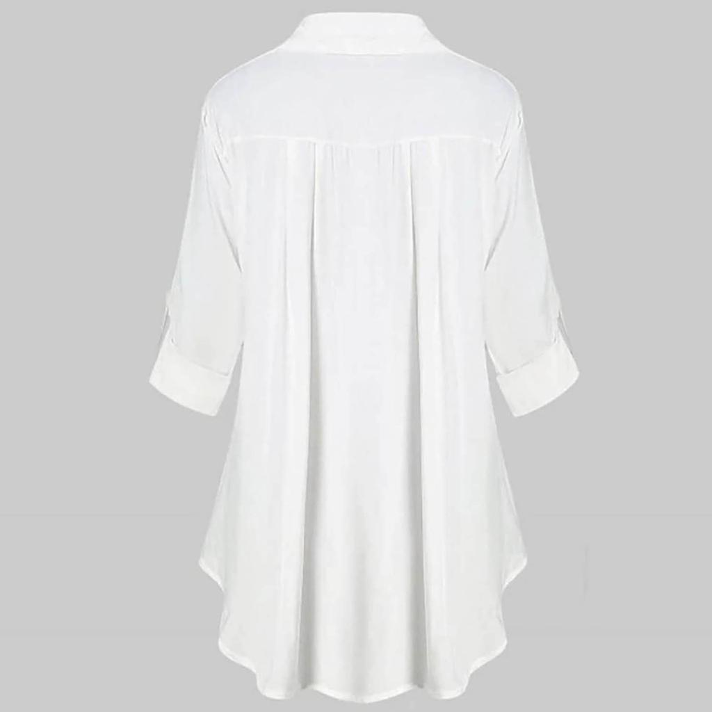 Women's Fashion Loose Casual Plus Size Lace V-Neck Button Down Long Sleeve Shirt