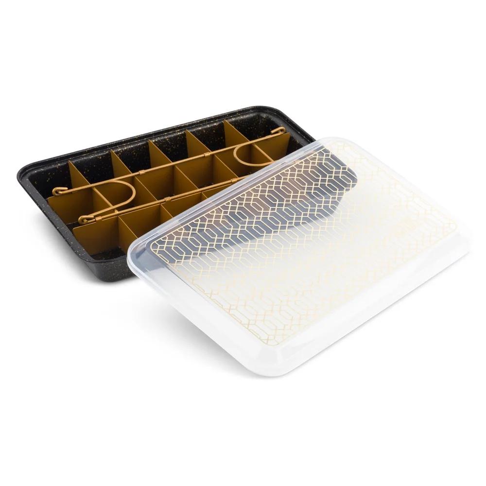 Nonstick Brownie Pan Set 3 Piece Baking Pan with Removable Divider Snap On Lid Perfect Portions Easy Baking and Storage