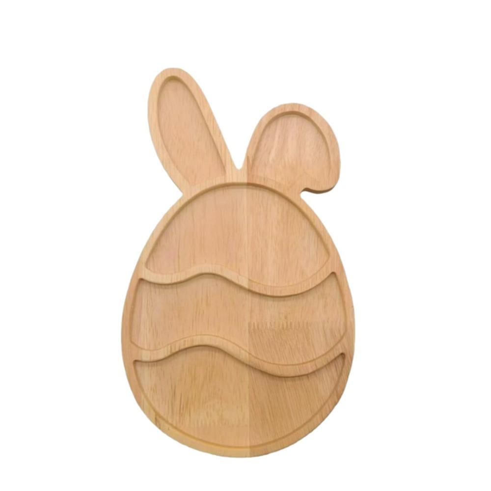 Wooden Easter Egg Shape Tray Cartoon with Compartments Food Display Plate Decorative Durable Bunny Snack Serving Tray Jewelry