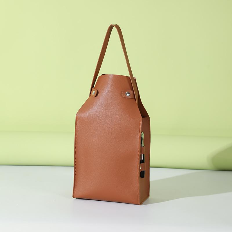 

2024 Luxury Pu Leather Red Wine Packing Bag with Handles Reusable Wine Carriers Handbag Gift Champagne Two Bottle Packaging Bag 33.5X18.5X10cm коричневый