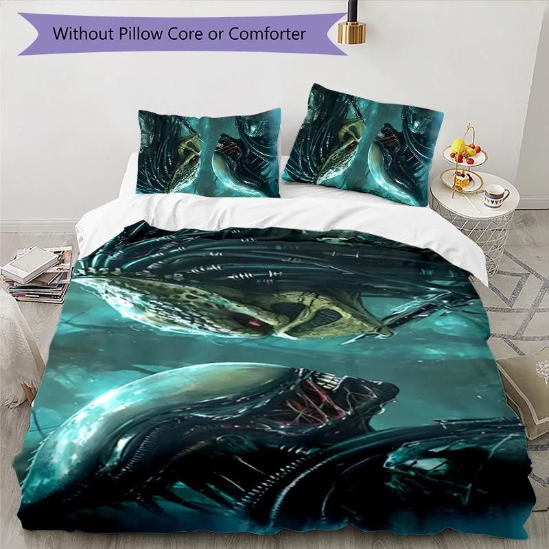 Alien 3pcs Bedding Set Duvet Cover Closure Includes 1 Duvet Cover & 2 Pillowcases for All Seasons Bedroom Home Dorm Decor