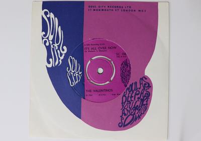 7inch Record VALENTINOS  Its All Over Now  Tired Of Living SC106 SOUL CITY 1968 UK SoulFunk Used