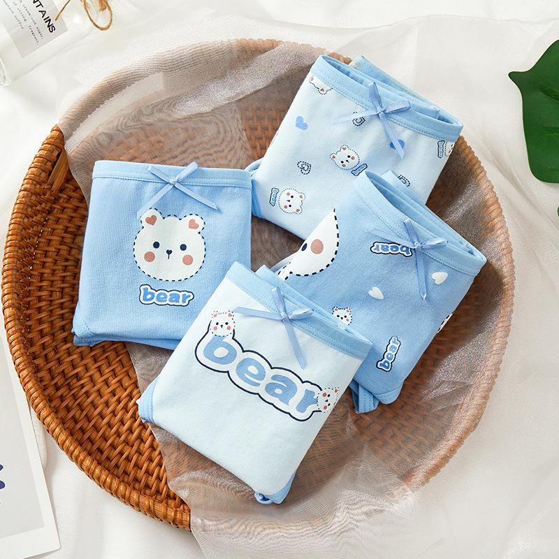 ZJX 4 buc/set chiloți din bumbac pentru femei, lenjerie de corp respirabilă, fundă drăguță, slip pentru fete, chiloți cu talie joasă