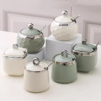 Keramik Gewürz Glas mit Löffel Küche Gewürz Lagerung Box Salz und Pfeffer Glas Haushalt Lagerung Glas Keramik Box Flasche