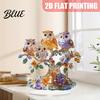 2D Acrylic Owl Realistic Figurine Perched Ornament Tree Decoration Owls with Base Colorful Flower Ornament for Desktop Bookshelf Decor