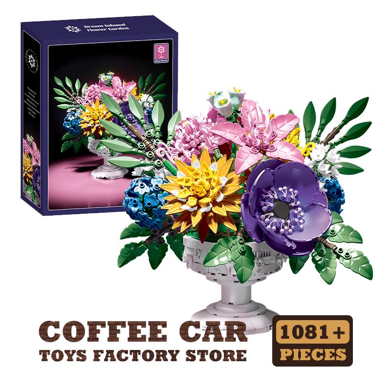 Non-Toxic Creative Bonsai Building Blocks Bouquet Decoration Moon Flower Moc Bricks 3D Model Diy Eternal Plant Kids Toys Children Friend Gifts