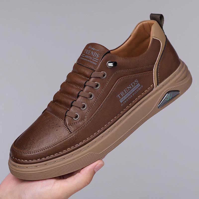 2025 Men's Trendy Height-Boosting White Casual Sneakers - Versatile, Breathable, Soft Sole, Sporty Leather Design