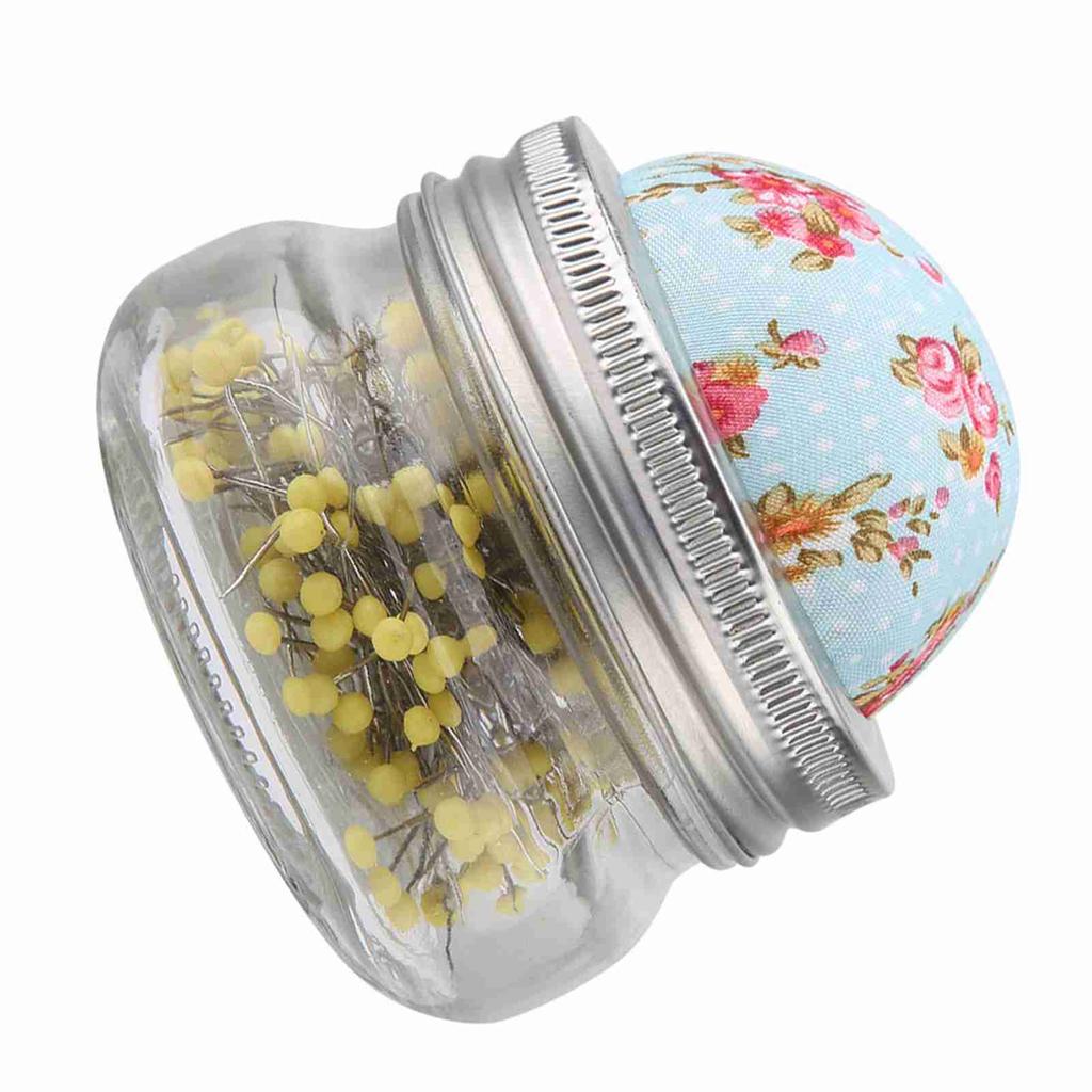Large Hded Pins, Detachable Cushion, Glass Bottle Sewing Pins Holder with 200pcs for Sewing Kit, Home Decoration for Weddings, Bridal Cor
