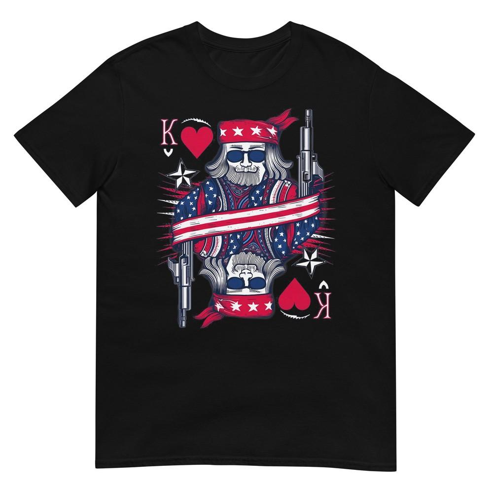 Король Червей Патриотический Американский Флаг Пистолет США Игральная Карта Футболка 4XL