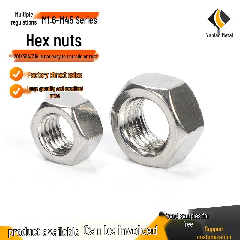 Acid-Resistant 316 Stainless Steel Fine Thread Hex Nut M8*1 M10*1