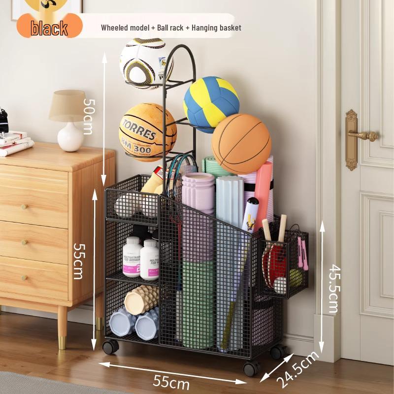 Estante de Chão para Armazenamento de Basquete e Prateleira de Brinquedos para Equipamentos Esportivos e Tapetes de Yoga