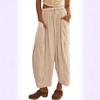 2026 Spring/Summer Women's Elastic Waist Pleated Mid-Waist Straight-Leg Loose Casual Cropped Pants