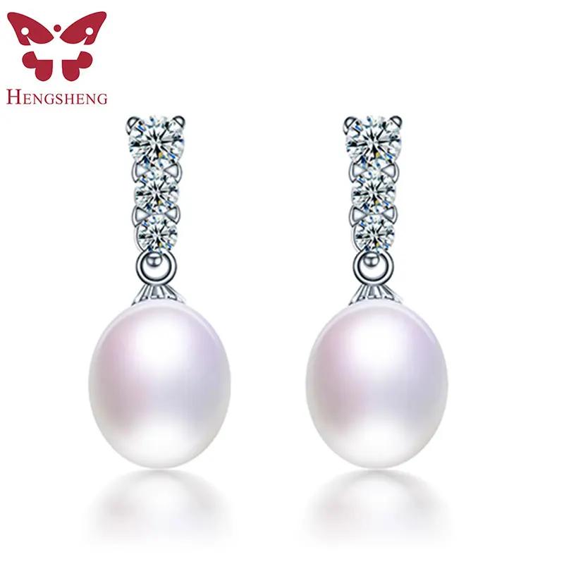 HENGSHENG 100% Real Natural Freshwater Pearl Earrings For Girl, 925 Sterling Silver Drop Earrings With Jewelry Women Earrings