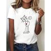 Women Cotton Short Sleeves T-shirts Cute Doodle Cat Women's Tee Minimalist Graphic Casual White Top