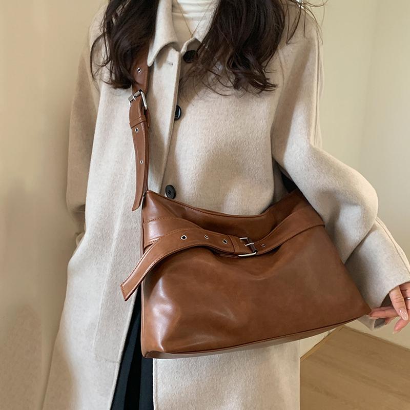 Korean Version Women'S Shoulder Bag Fashion Casual Large Capacity Tote Bag Autumn Winter Brown Crossbody Bag Black Handbag KTB