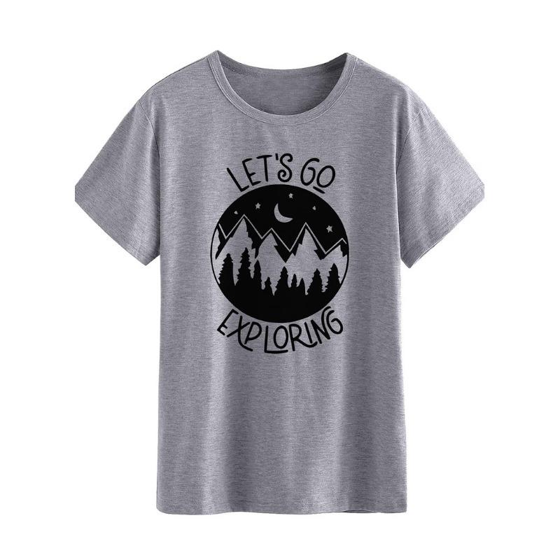 

Летняя футболка с круглым вырезом из чистого хлопка с короткими рукавами для женщин. Модные женские футболки с надписью Let s Go XXXL