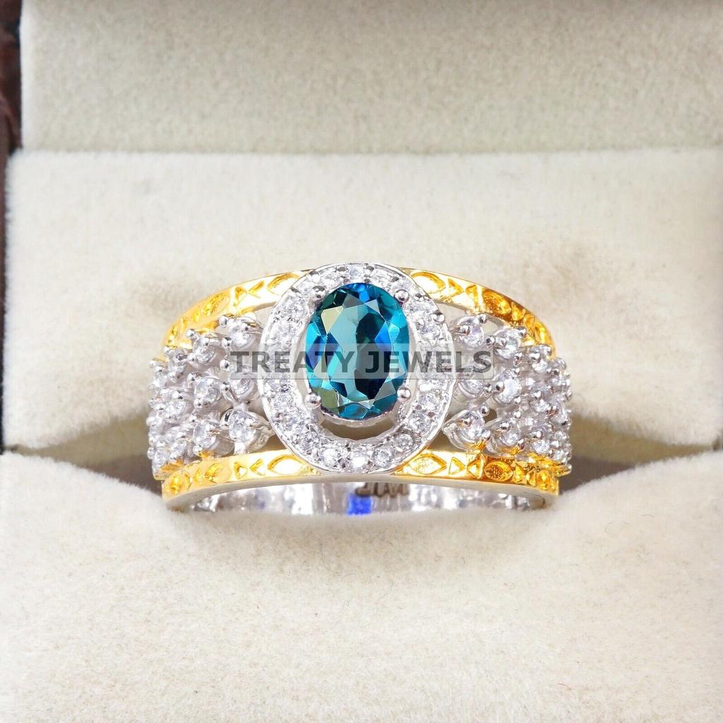 London Blue Topaz Oval Gemstone With 925 Sterling Silver Ring For Men's #B237 JL375676013676