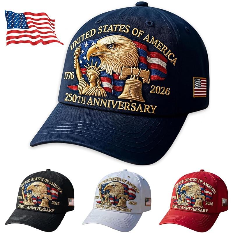 1pc Retro Print 250th Anniversary USA Hat,Adjustable United States 250th Anniversary Hat Retro Embroidered Festival Baseball Cap