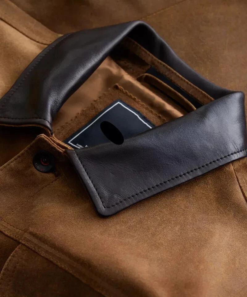 Leather Stylish Men's Shirt Suede Brown Handmade Lambskin Real Soft Party Casual Fit