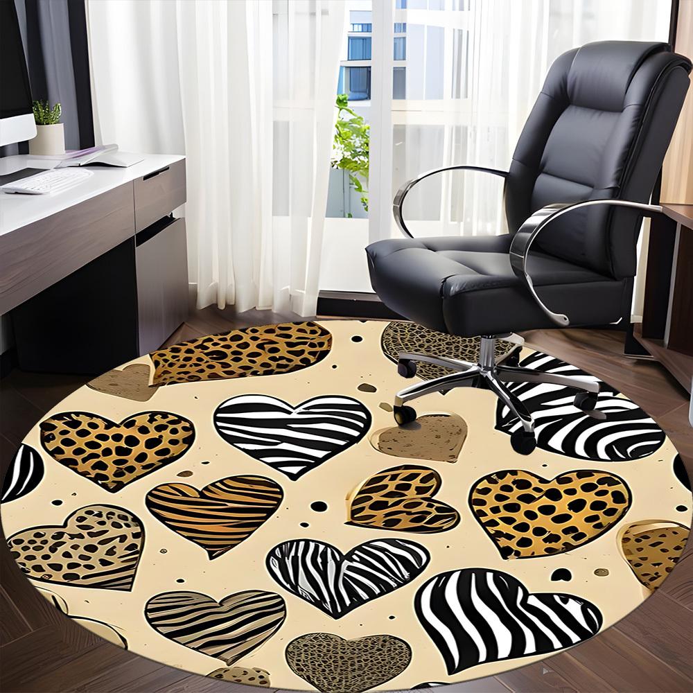 1pc Leopard Zebra Office Round Area Rug, Mat Suitable ForOffice, Under Office Chairs Bedroom Living Room Home Decor, Room Deco