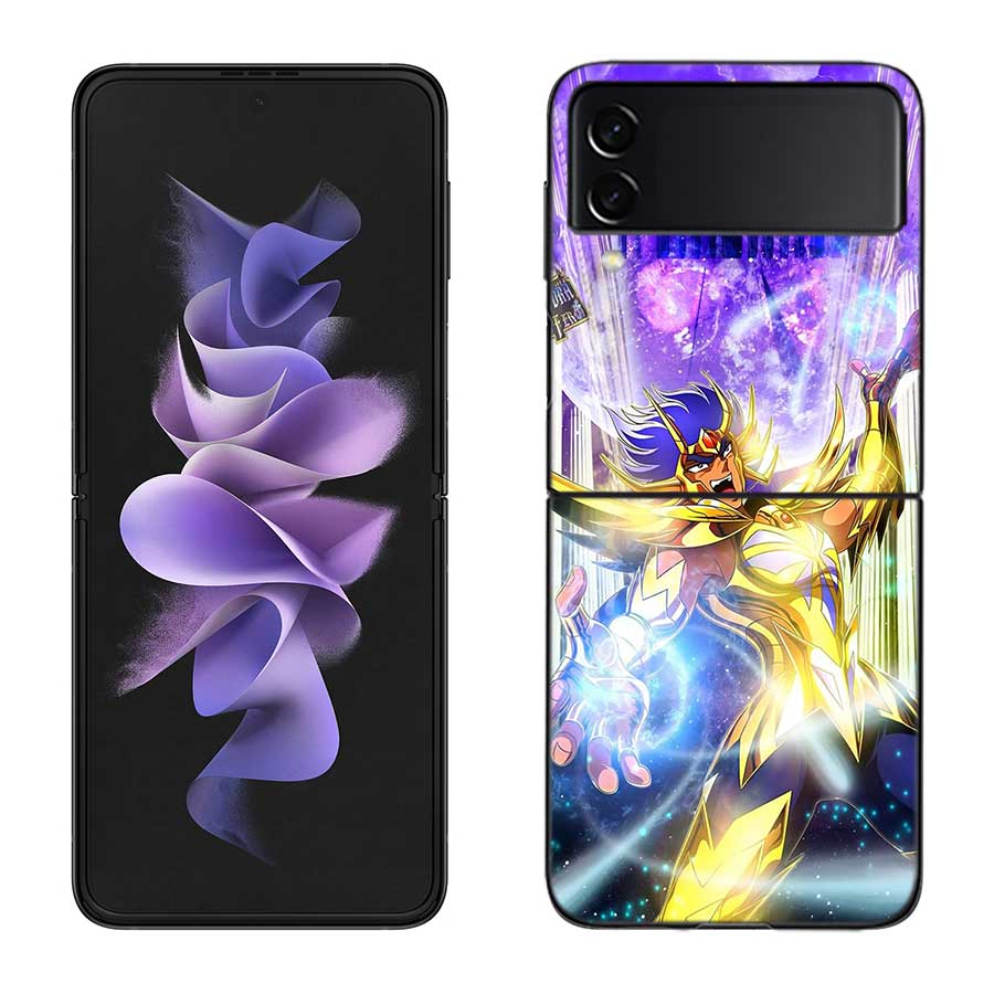 Saint Seiya Knights Of The Zodiac Phone Case For Samsung Z Flip 7 6 5G Galaxy Z Flip 5 4 3 Black Hard Cell Cover Luxury PC Shel