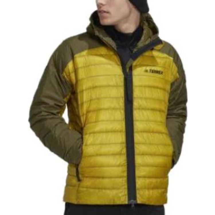 adidas Giacca Felpa con Cappuccio Trapuntata con Zip e Stampa Logo a Lettere Color Block Uomo Capispalla Pulse-Oliva HH9215