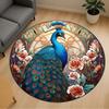1pc Peacock Flowers Round Chair Mat Area Rug - Non-Slip, Floor Mat for Office, Bedroom, and Indoor Decor -1002224