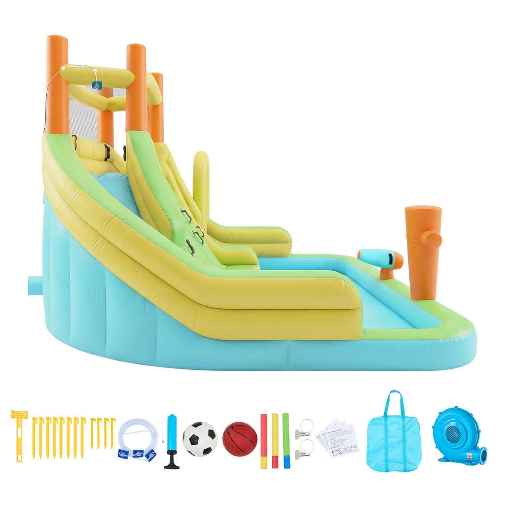 Inflatable Bounce House, 13.3 X 11.4 X 8.4 Ft Inflatable Bounce House Water Slide, Bouncer Castle with Climbing Wall, Double Tall Slides, Splash Pool