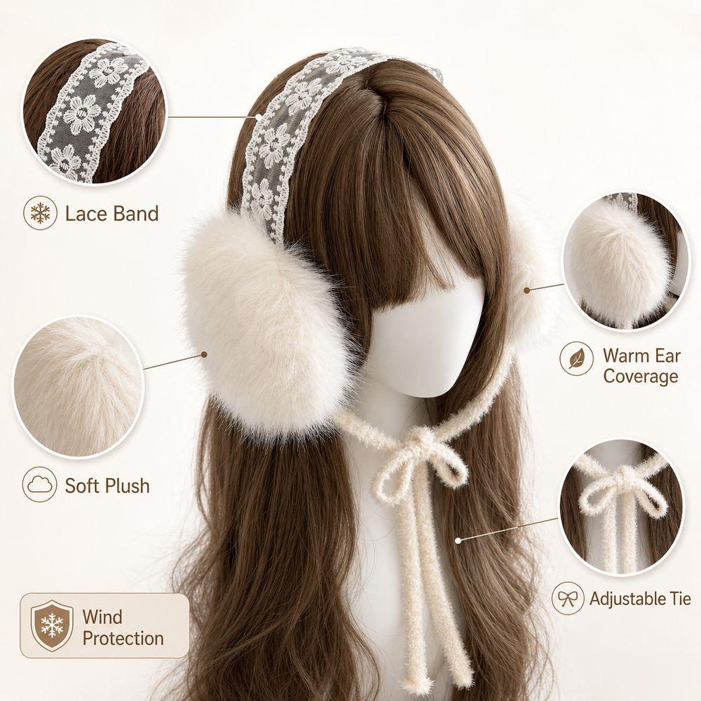 Lace Design Cold Proof Earmuffs Plush Material Windproof Earmuffs Plush Earmuffs Winter Season