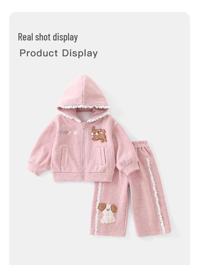 DUUDUU 2025 Korean Style Fleece-Lined Children's Jacket & Pants Set for Autumn/Winter