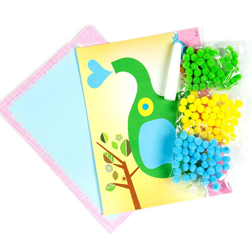 Creative DIY  Kids Plush Ball Painting Stickers Children Educational Handmade Material Cartoon Puzzles Crafts Toys
