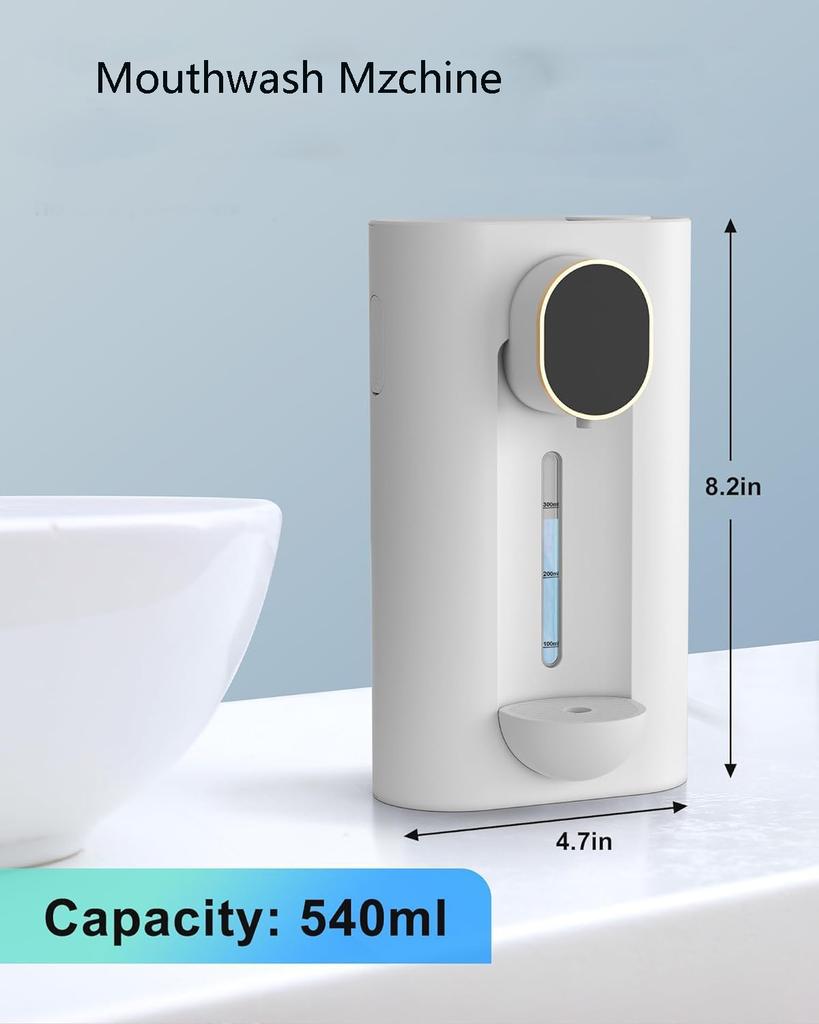 2025 New Smart Touchless 540ML Mouthwash  Dispenser W/LED, 3 Modes, Wall/Table Mount, 2 Cups, 2-in-1 Bathroom Essential