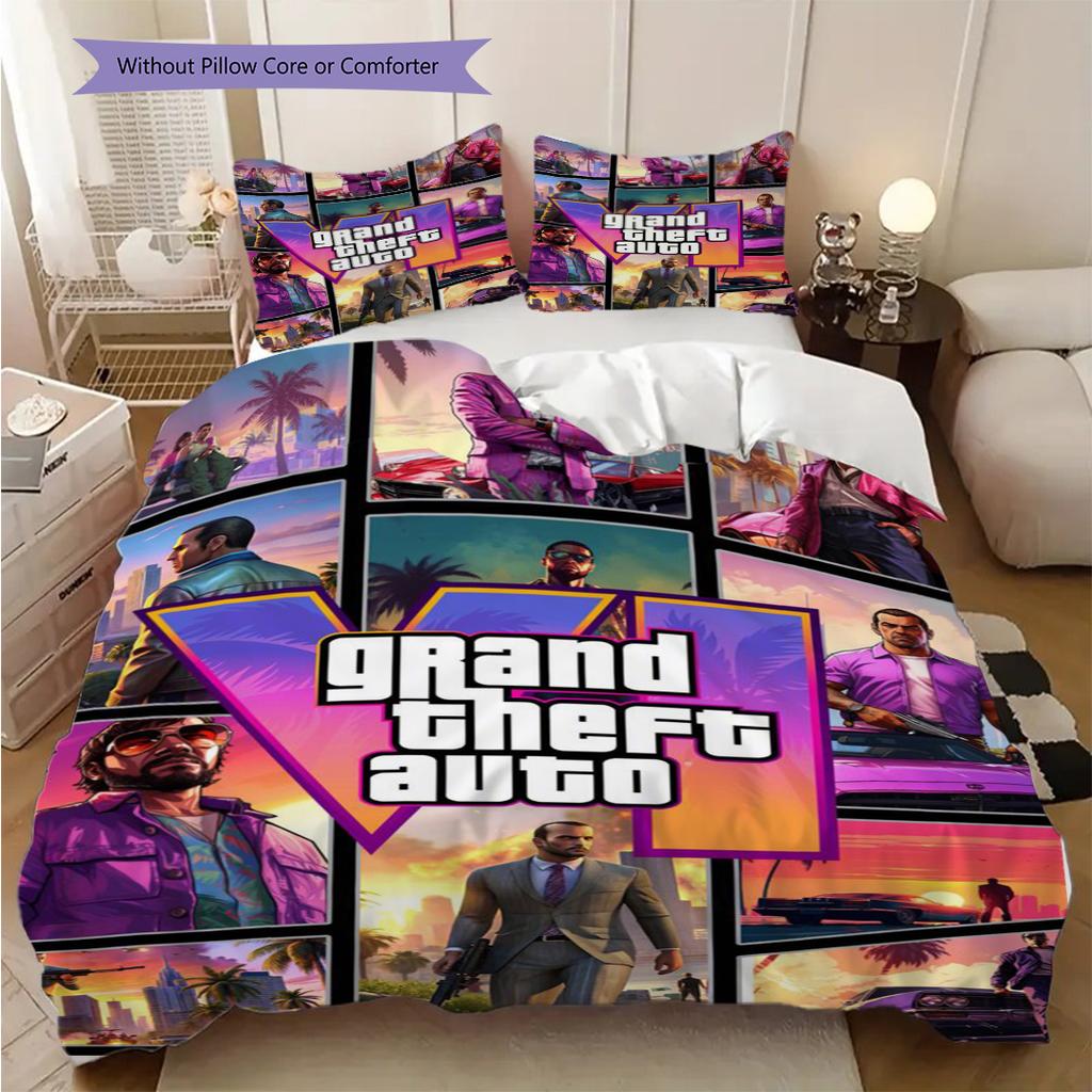 Vibrant City Life Action Three-piece Set (1 * Duvet Cover + 2 * Pillowcase, Without Core) 2D Flat Duvet Cover and Pillowcase Christmas Birthday Gift