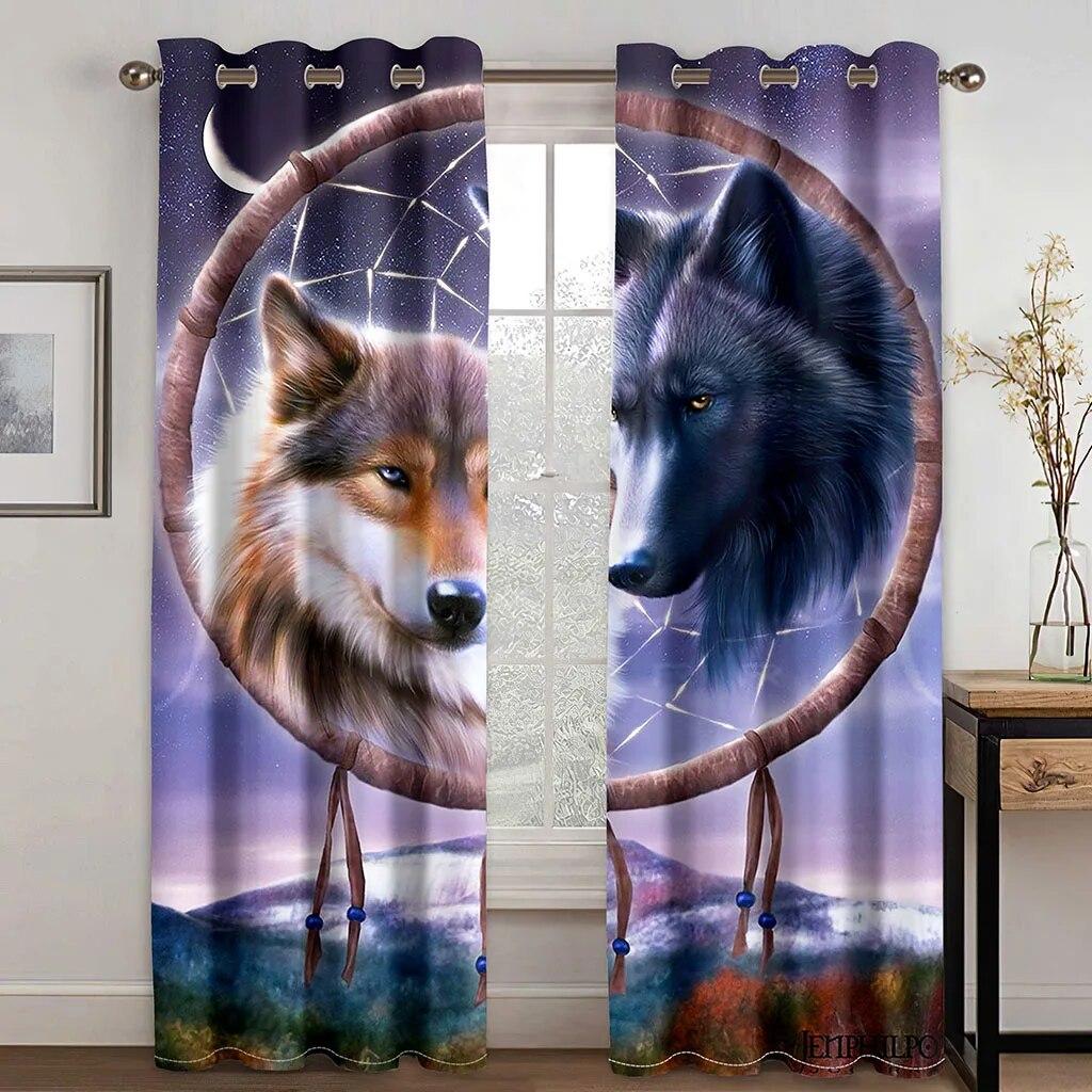 

3d индивидуальные тотемные ночные животные голодный волк шторы для гостиной, дома, спальни, затенение, люверсы, декоративные крючки, 2 шт. W50xH130(CM)x2PCS-Grommet Top