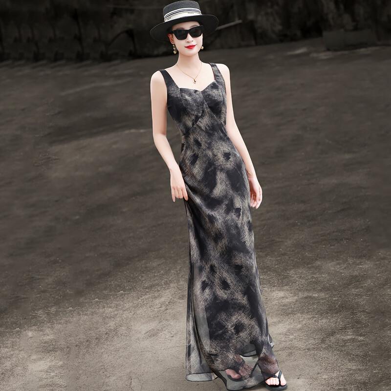 Lanser Retro Elegant Printed Sleeveless Slimming Dress L
