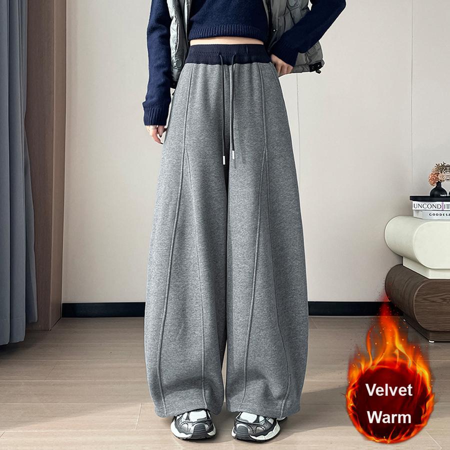 Autumn Winter New Style Fleece Thick High Waist Knife Leg Pants Women Wide Leg Casual Pants
